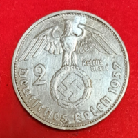 Imperial silver swastika 2 marks 1937. G. (810)