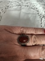 Eladó régi kézműves filigrán ezüst  gyűrű borostyán kővel!