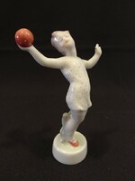 Art Deco Zsolnay porcelán lány a piros pöttyös labdával