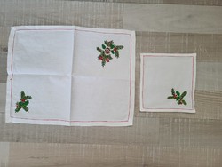 Hand-embroidered Christmas placemat + napkin