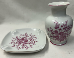 The Hollóháza floral pattern porcelain vase and ashtray are sold together in perfect condition
