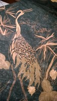Dekoratív nagyméretű daru mot.kendő 95x95 cm fekete-mustár szín