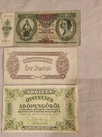 10 Pengő (1936), vh 5 pengő (1944), 50,000 Tax Pengő