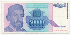 Jugoszlávia 50 000 jugoszláv Dinár, 1993, szép