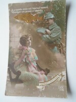 D201736 Francia katonai képeslap   újévi üdvözlet  dombornyomott aranyhallal 1910 k