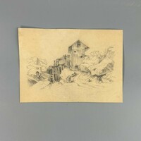 Ismeretelen festő - Alpesi vízimalom - 1880 körül - ceruza, szén