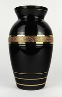 1Q732 Nagyméretű aranyozott fekete üveg váza 25.5 cm