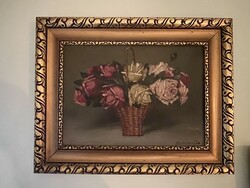 Dénes Mesterházy: roses oil on cardboard painting 23*32