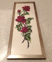 Gobelin rózsák,  üvegezve, fém keretben, 50 x 19,5 cm