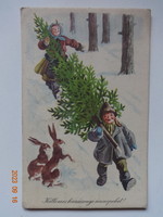 Old graphic Christmas greeting card - drawing by Tibor Gönczi