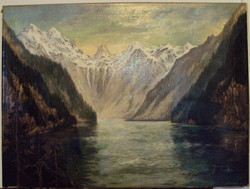 Karl Albrecht Buschbaum (1885-)  Königsee, olajfestmény/vászon, alpesi tó 60 x 80 cm