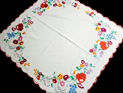 Kalocsa flower pattern embroidered tablecloth in pale colors 69 x 64 cm