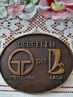 Fém plakett , Debrecen Autótechnika Lada 1988 felirattal