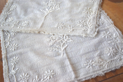 Old embroidered lacy small tablecloth with pair of floral pattern 42 x 36 cm