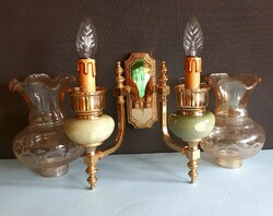 Onix 2 égős szecessziós réz falikar lámpa  ALKUDHATÓ