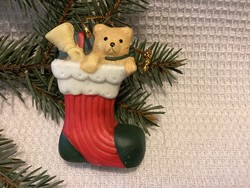 Teddy bear sitting in porcelain boots Christmas tree decoration