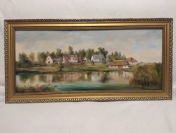 Ioan Grosos festménye (vízparti házak, 70x30 cm)
