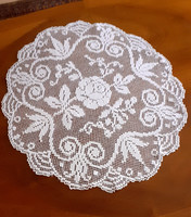 Old beautiful crocheted net tablecloth. 43 Cm