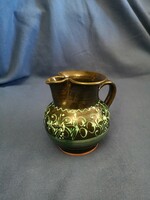Glazed ceramic jug decorated with old folk motifs, 15 cm