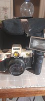 Olympia vintage 35mmes fényképezőgép Dl 2000es vakuval eredeti táskájában