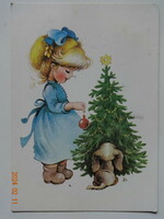 Old graphic Christmas greeting card, drawing by Zsuzsa Füzesi