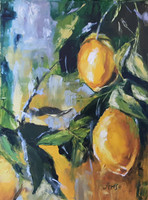 Antiipina galina: lemons, oil painting, canvas, painter's knife. 40X30cm