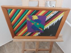 (k)  Absztrakt festmény 44x30 cm kerettel