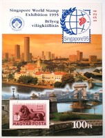Ei36p / 1995 Singapore - stamp exhibition commemorative sheet with cut red serial number, reverse inscription