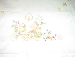 Tablecloth with beautiful small cross-stitched Christmas pattern