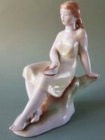 Zsolnay shield seal porcelain figure - girl holding a book