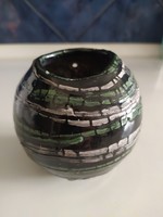 Gorka - félgömb váza/ kaspó csíkos dekorral, hibátlan, 11 x 10 cm