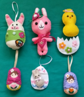 6 charming Easter textile figures, bunny, egg, chicken, matryoshka doll