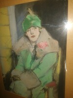 Miklós Vadasz (1884-1927): art-deco portrait of a lady, Paris, 1925. Beautiful, original work of art.