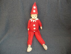 Régi gyerek játék bohóc figura 30 as évek antik játék bohóc baba egyedi ruhában