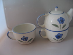 Retro stoneware blue floral tea set plus cup
