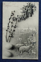 Antik grafikus üdvözlő Húsvéti képeslap