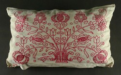 1Q759 old embroidered red tulip pillow linen pillow 30 x 53 cm
