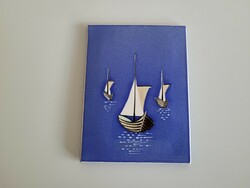 Régi retro vitorlás kerámia fali dísz Balatoni mid century emlék szuvenír csempe fali kép