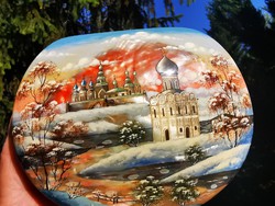 RÉGI OROSZ LAKK ÉKSZERES DOBOZ, MOTHER-OF-PEARL