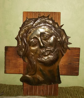 A copper block depicting Jesus. 40X37 cm