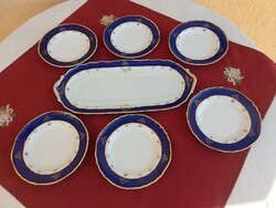 Hollóházi kék és arany festésű"Pompadour" sütis,szendvicses készlet Vadonat új  most minimál árnélk