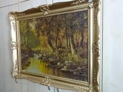 Oil on canvas painting, autumn landscape, antique, size 80 x 60 cm. Jokai.