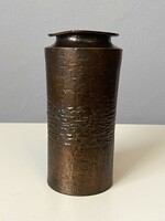 Dömötör retro hammered copper cylindrical marked vase 21 cm