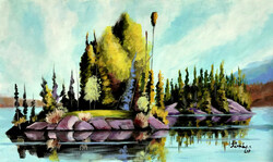 Mesés szigetek - akrilfestmény - 20,5 x 35 cm