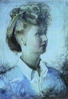 1Q756 Szegvári Károly : Keretezett női portré nyomat 38 x 29.5 cm