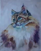 Antyipina Galina: Tarka macska, olajfestmény, vászon, 30x25cm