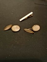 Cufflinks with mother-of-pearl inlay - with matching tie clip
