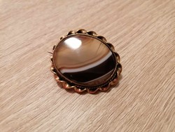 Antique large glass brooch with gilded edges!