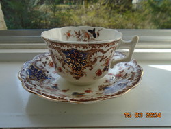 19.sz angol kézzel festett kobalt arany pajzs mintás,virágmintás,dombormintás teás csésze alátéttel