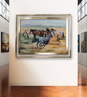 Equestrian composition oil painting on canvas, weekend gallop
